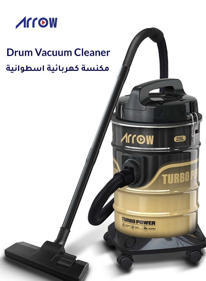 Arrow 25L Drum Vacuum Cleaner, 2200W | Sponge Filter | Air Blower Function | Metal Telescopic Tube | Powerful Suction | Ideal for Heavy-Duty Cleaning | Model: RO-25VSY - Image 1